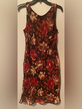 Vintage connected apparel Floral Slip Dress in Red, Cream & Brown